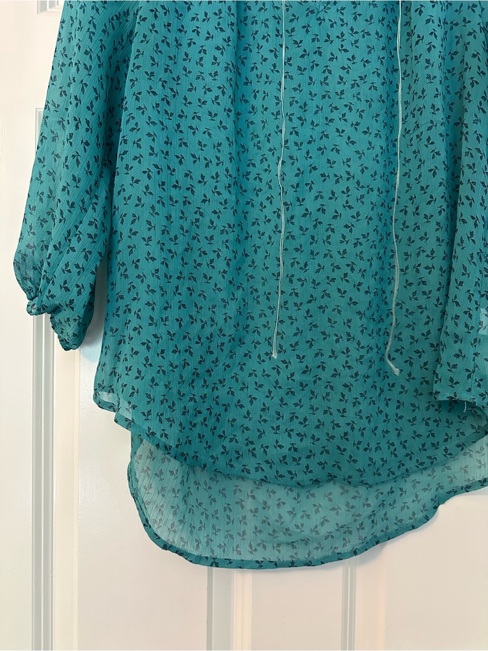 St. John's Bay Teal Floral Peasant Blouse - Picture 2 of 4